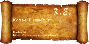 Komsa Elemér névjegykártya